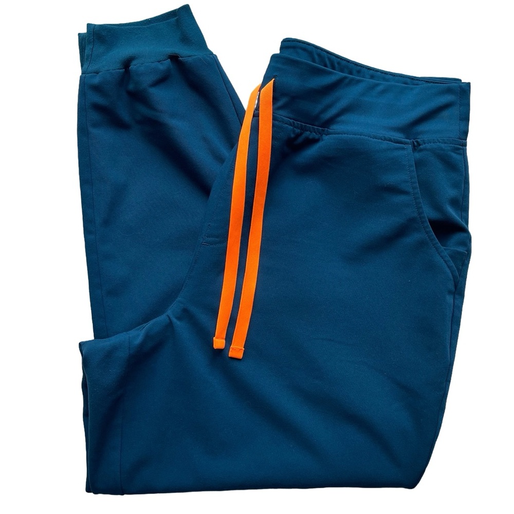 Figs Teal Track Joggers with Orange Drawstrings